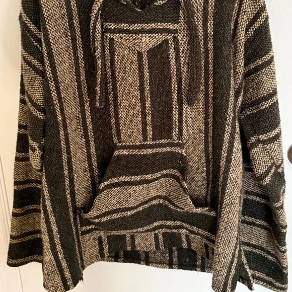 Baja Hoodie XL Green Beige Fleece Lined Pullover Boho Surf - Picture 2 of 7